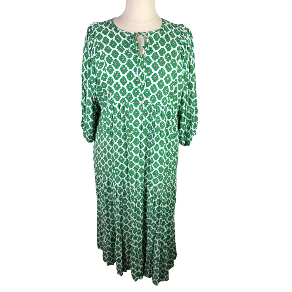 Anrabess Women's Green Floral Maxi Dress XXL Boho Tiered Long Lantern Sleeve NWT